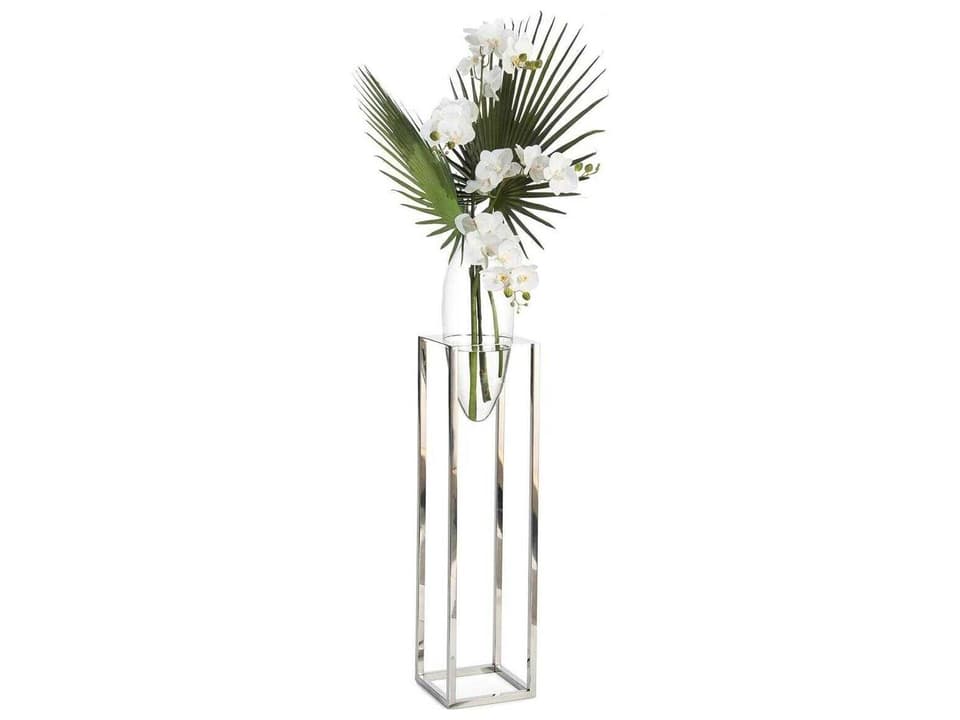 Palmetto Orchids Botanical with Chrome Stand and Crystal Vase