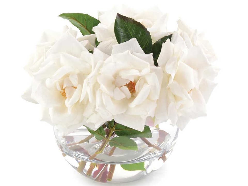 Fresh Collection Real-Touch Garden Roses in Crystal Bowl