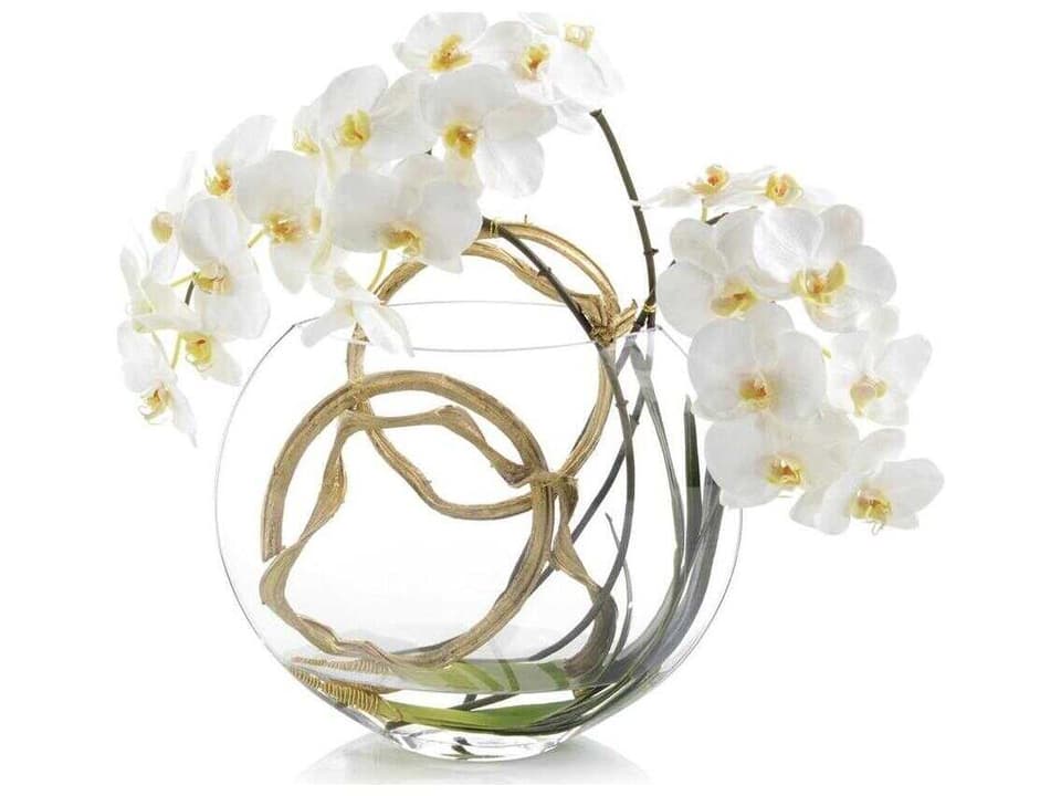 Golden Moon Faux Orchid Botanical Arrangement in Moon Vase