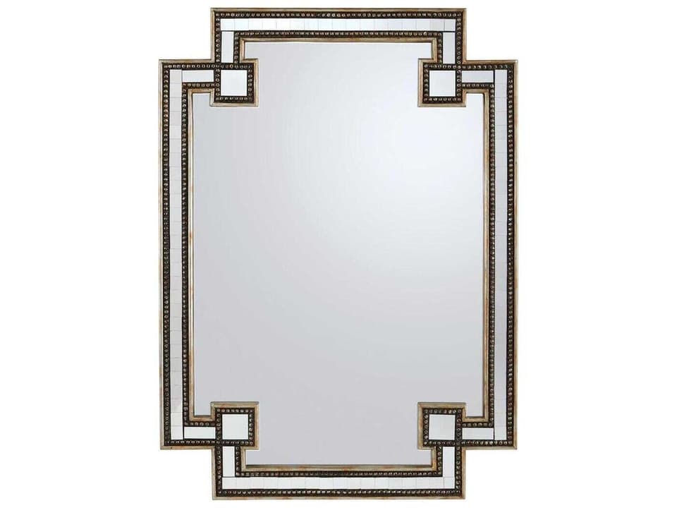 Omega Rectangular Mirror with Beaded Molding and Antique Gold Finish