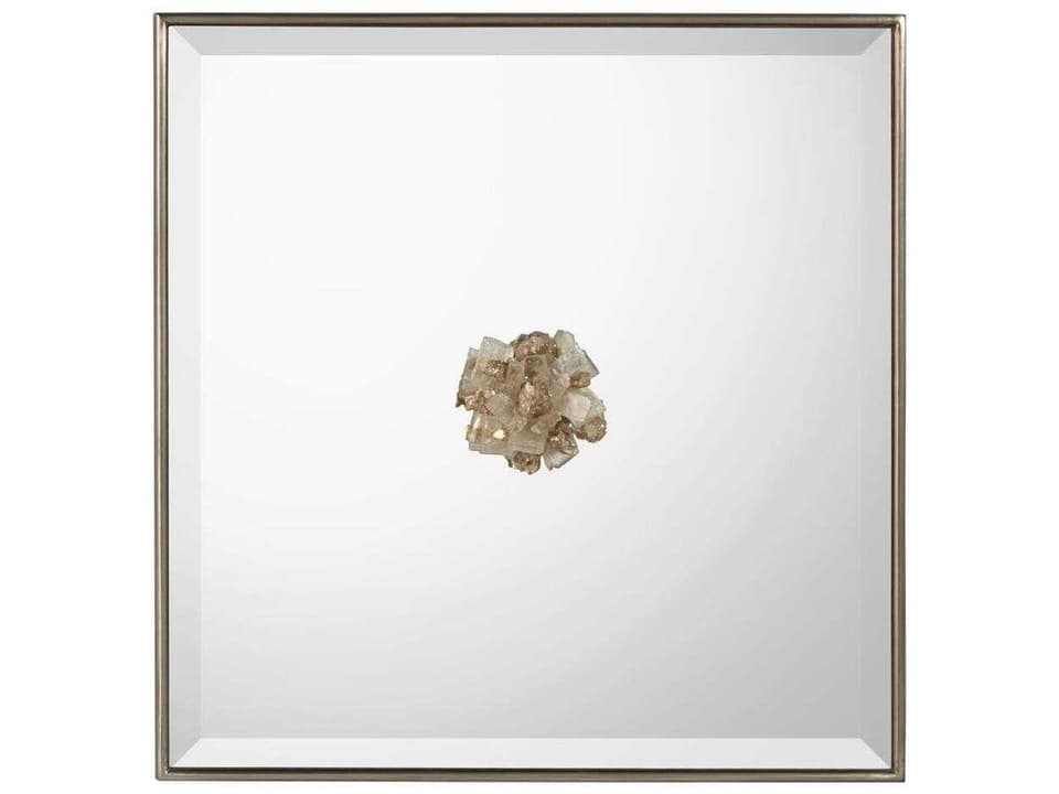 Constellation Square Wall Mirror with Selenite Crystal in Brushed Silver