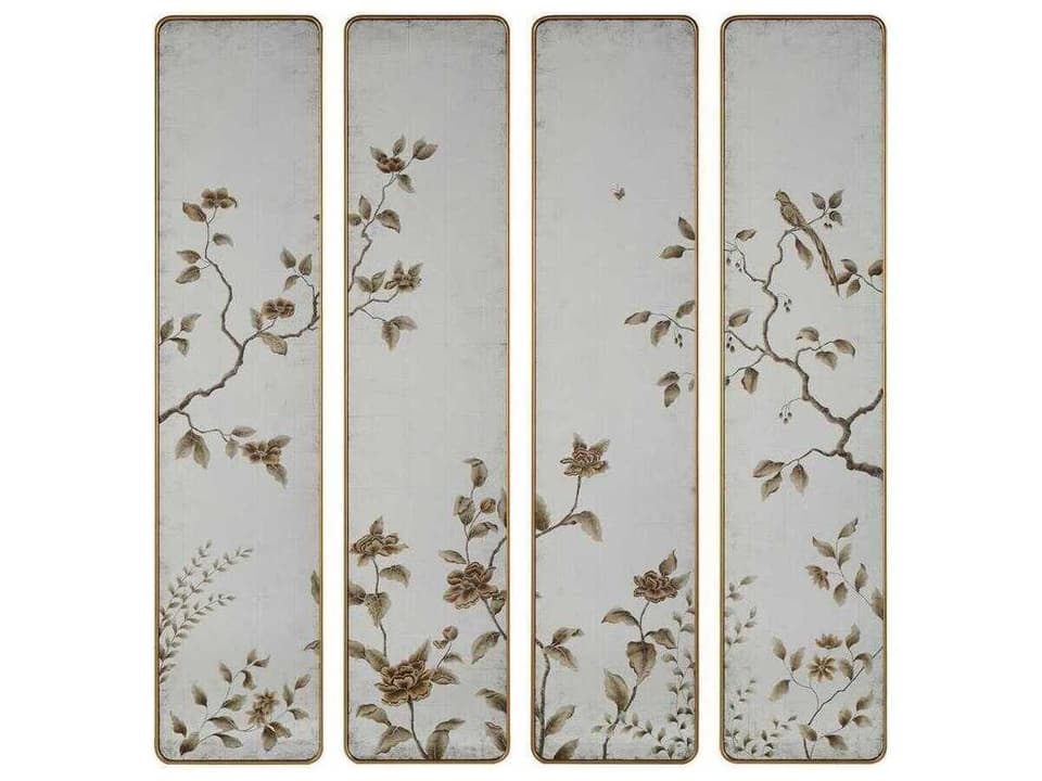 Ashmill Mirror Panels Set of Four with Aztec Gold Foliage Design