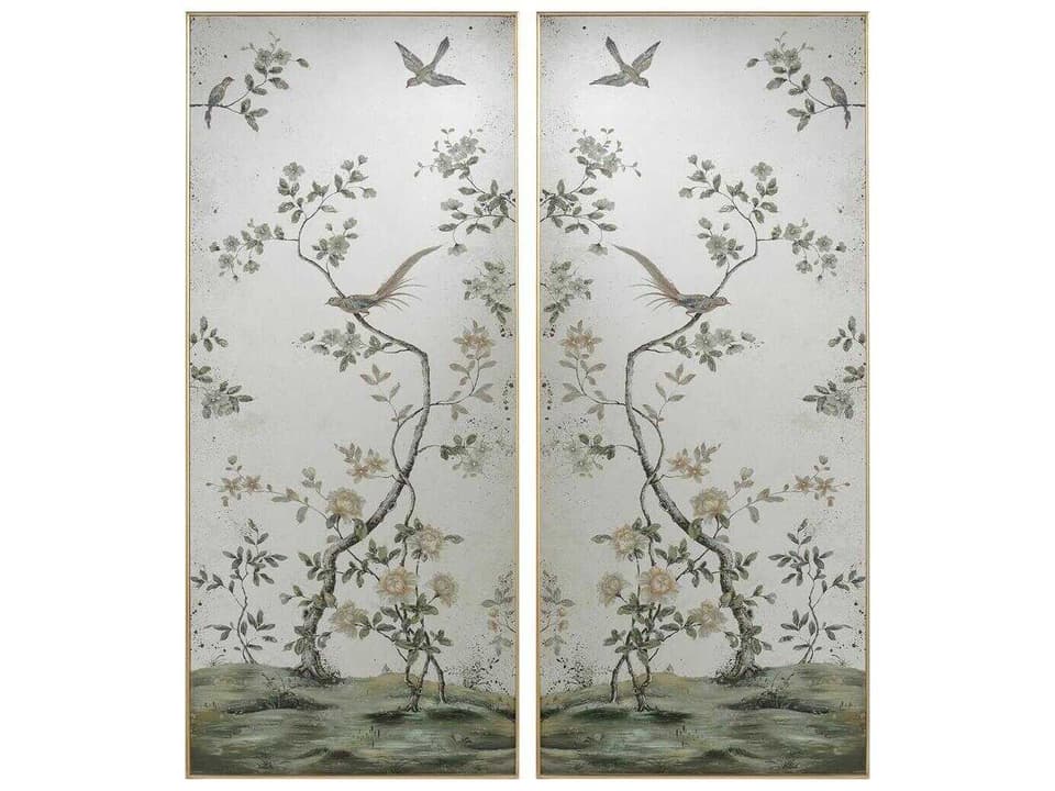Roku Reverse Hand Painted Mirror Panels Set of Two in Valyrian Gold