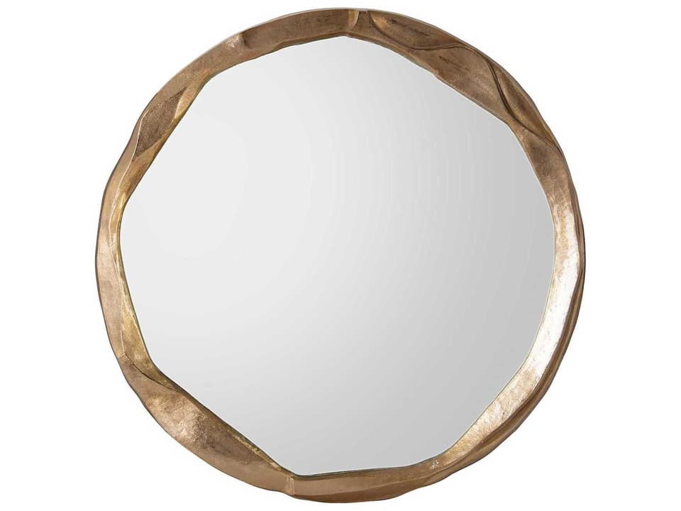 Round Ruga Wall Mirror in Champagne Gold Enameled Metal