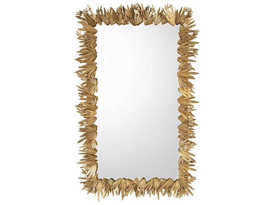 Herba Brass Rectangular Wall Mirror with Organic Grass Blade Frame