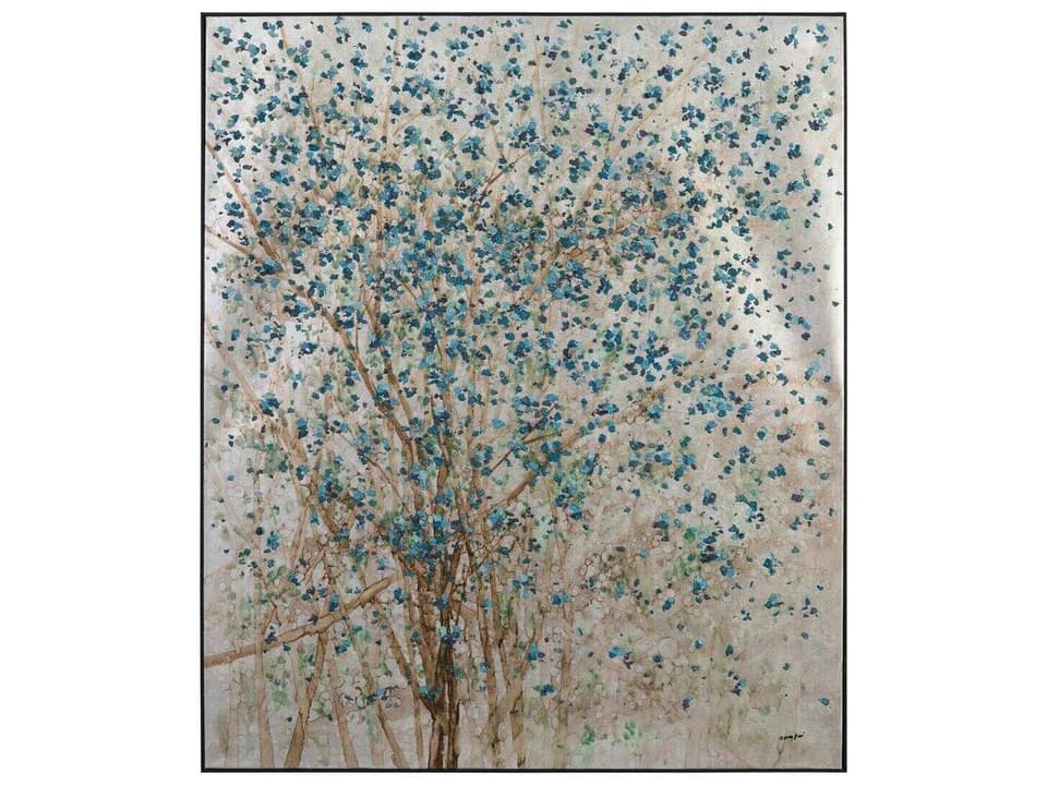 Teng Fei's Silvered Dogwood Wall Art Oil Painting Black Frame