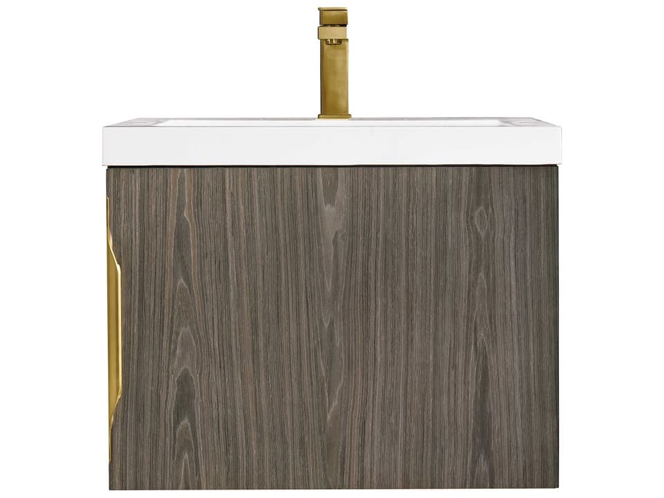 Columbia 24-Inch Single Vanity Cabinet Ash Gray with White Glossy Top and Radiant Gold Accents