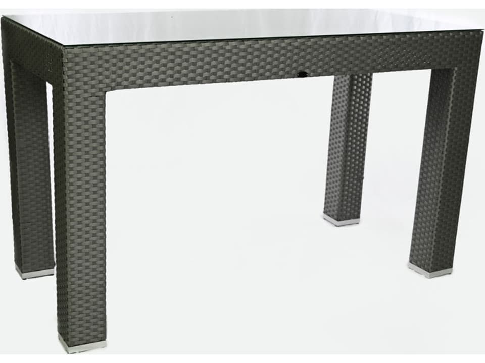 Venice Wicker Rectangular Glass Top Bar Table in Brown