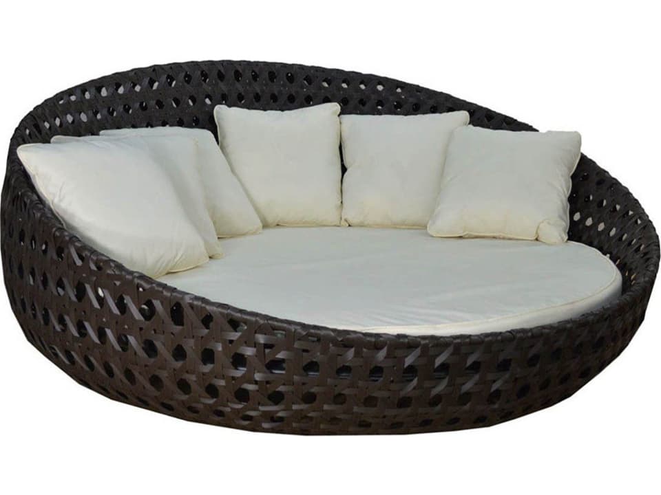 Round Cushion Wicker Brown Round Lounge Bed