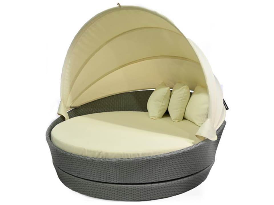 Round 63-Inch Wicker 360 Rotation Lounge Bed with Canopy in Gray