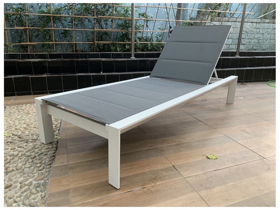Cali Padded Sling Aluminum Chaise Lounge in White and Gray