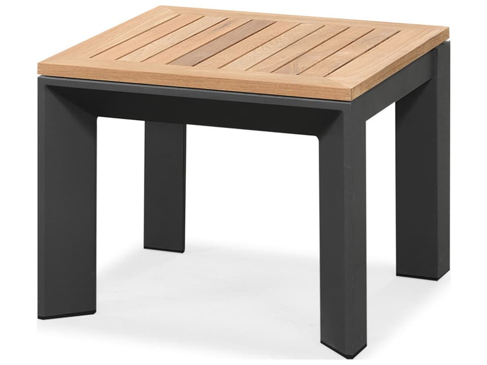Cali 17-Inch Square Teak Top Side Table in Charcoal