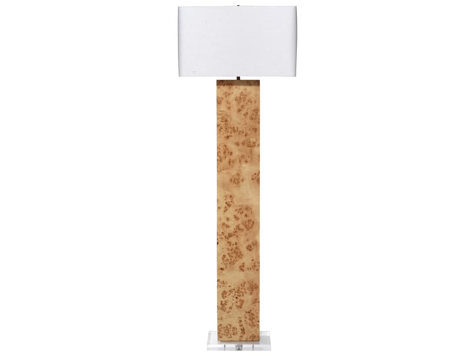 Parallel Natural Burl Wood Floor Lamp with White Linen Shade