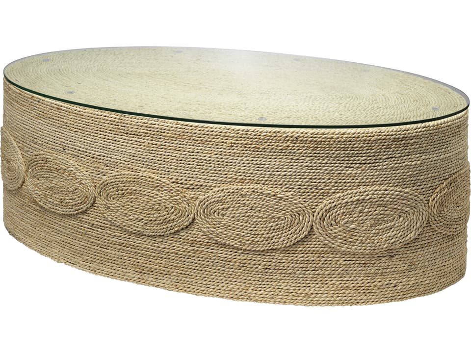 Barbados Oval Glass Coffee Table with Off-White Rope Base