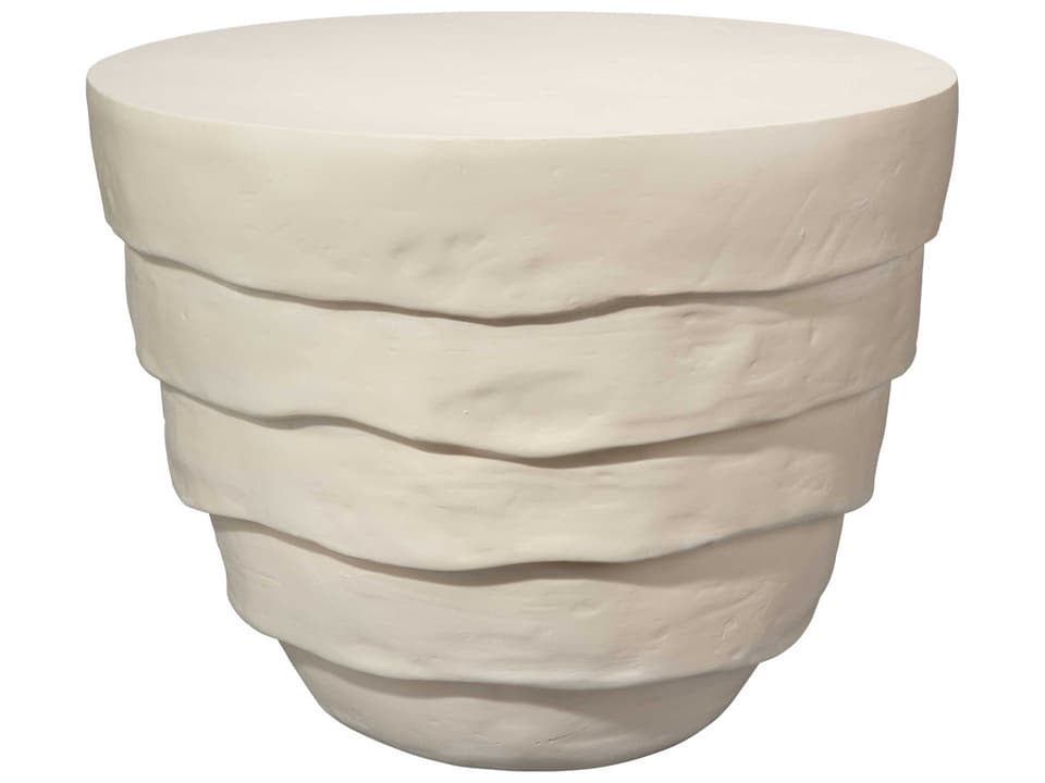 Concentric Round Fiberglass Side Table in Cream White