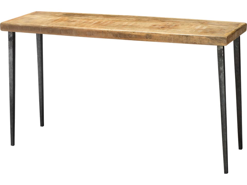 Farmhouse Rectangular Natural Wood Console Table with Iron Legs