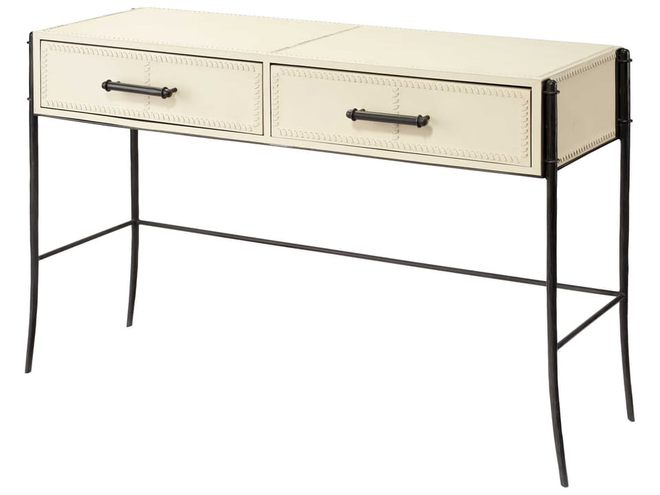 Nevado Rectangular Off White Leather Black Iron Console Table