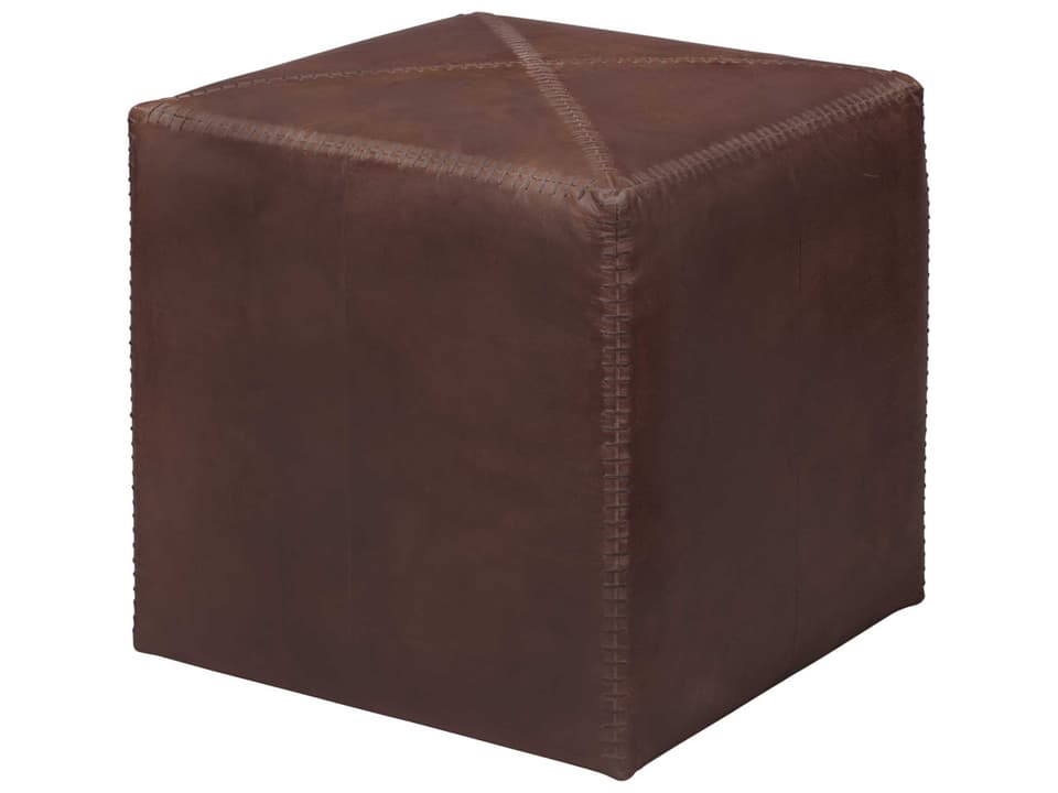 Small Square Tobacco Leather Ottoman