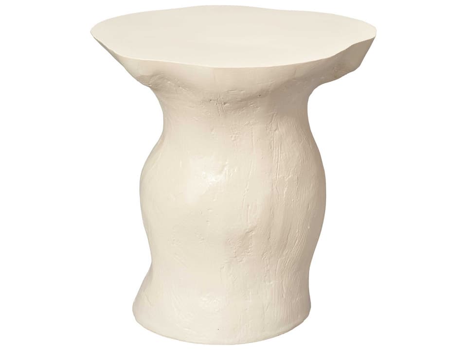 Sculpt Fiberglass Side Table in Cream White Amorphous Design