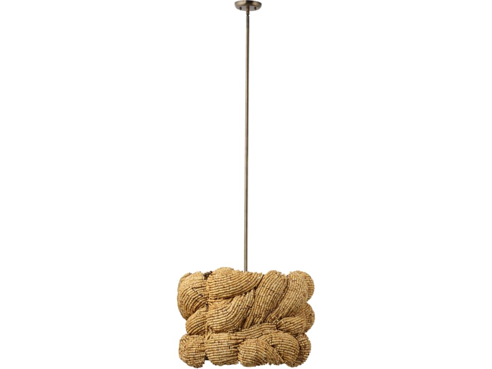 Anguilla 3-Light Drum Chandelier in Natural Mango Wood Beads
