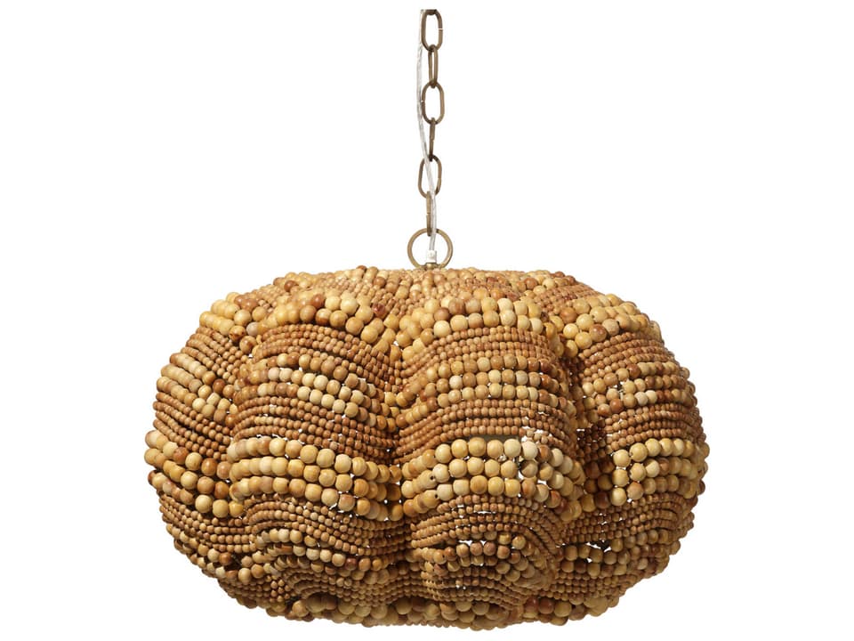Clamshell 4-Light Chandelier with Natural Mango Wood Beads