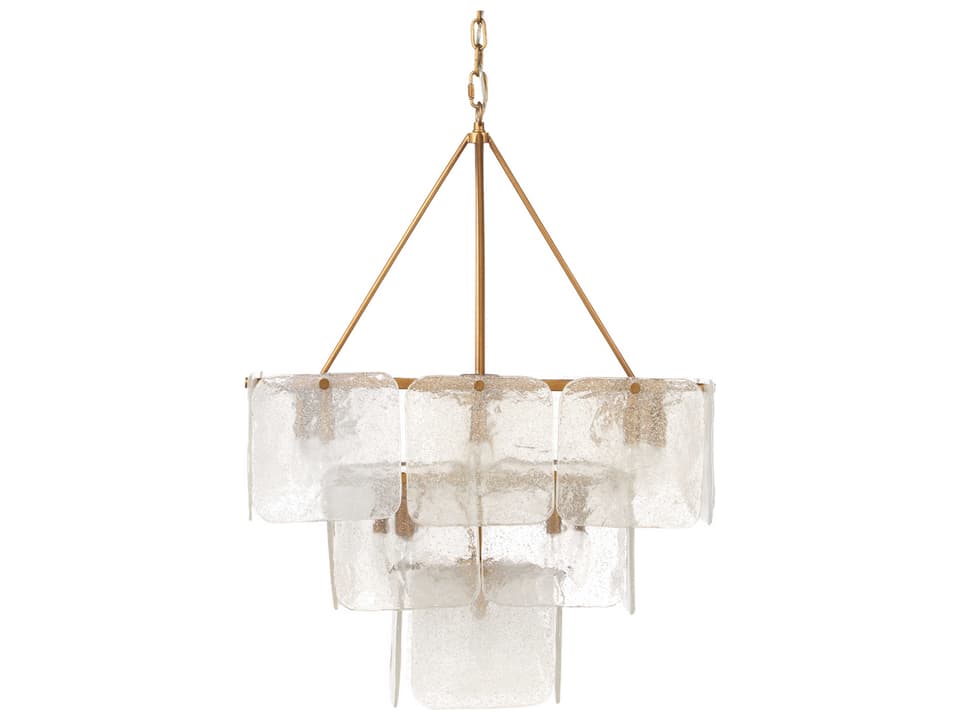 Perignon 24-Light Chandelier with Melted Ice Glass in Antique Brass