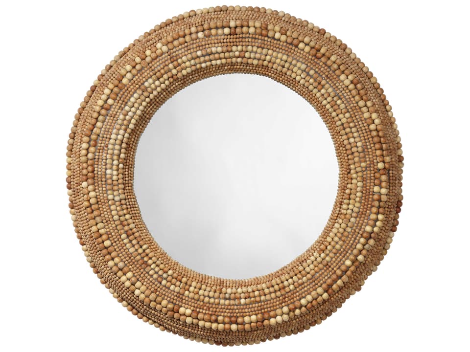 Strand Beaded Natural Round Wall Mirror