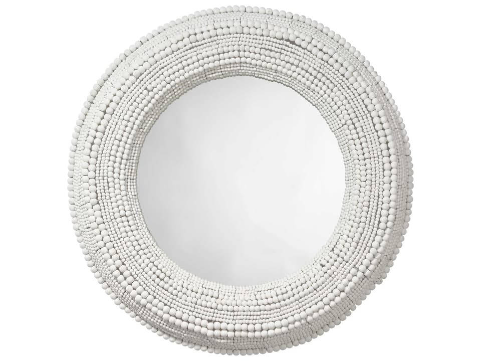 Strand Wood Beaded Round Mirror in White