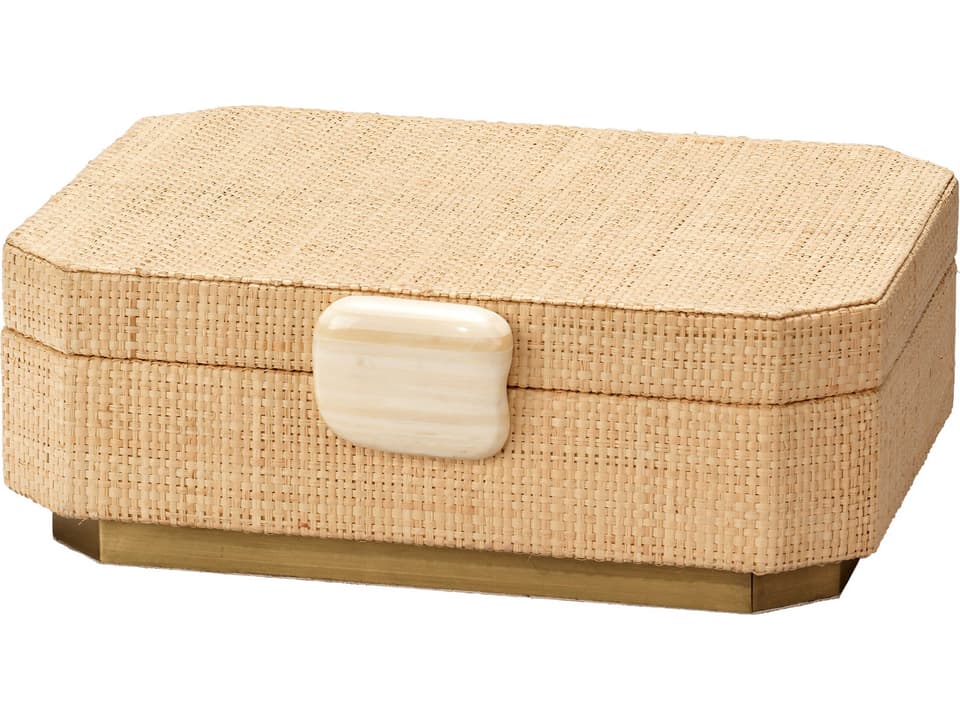 Eden Decorative Box in Natural Raffia and Ivory Bone