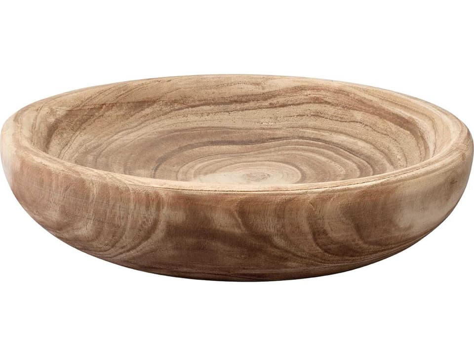 Laurel Small Hand-Carved Paulownia Wood Decorative Bowl in Natural Finish