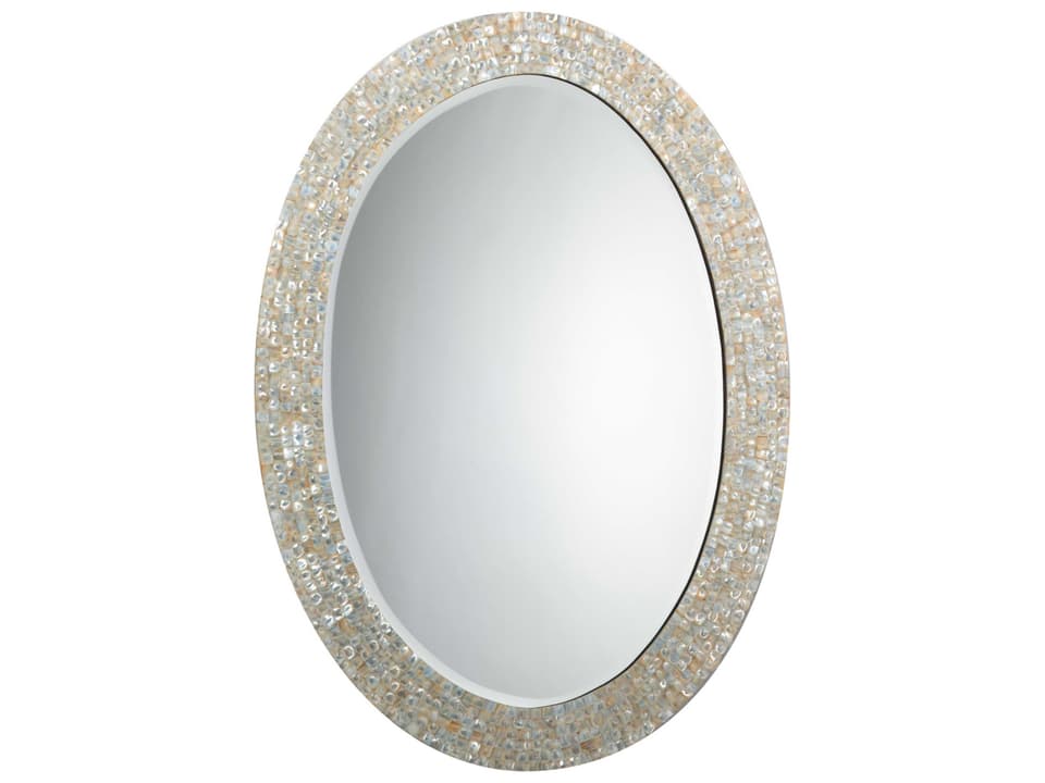 Oval Mother-of-Pearl Accent Mirror in Cream