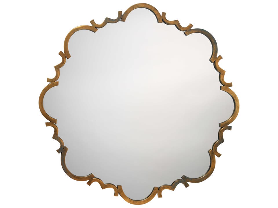 Saint Albans Round Wall Mirror with Scalloped Edge in Antique Gold