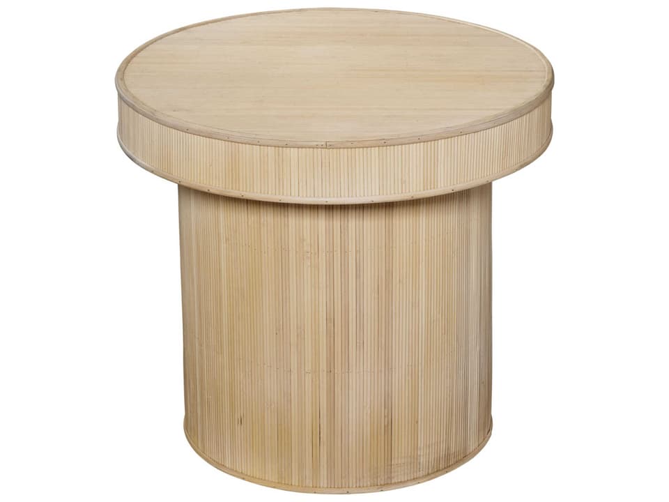 Taylor Round Bamboo Natural End Table with Ribbed Texture