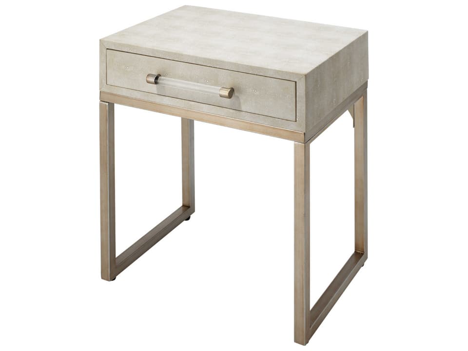 Kain Rectangular Faux Leather Cream End Table with Drawer