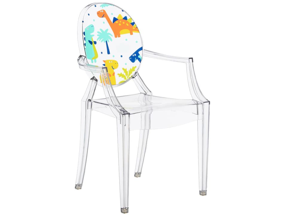 Kartell Lou Lou Ghost Child's Armchair with Crystal Dinosaur Graphic
