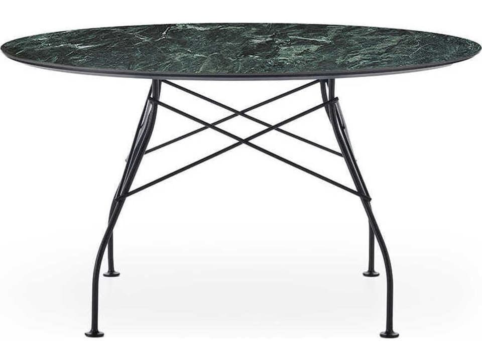 Glossy Marble Aged Bronze Black Painted Steel Round Dining Table