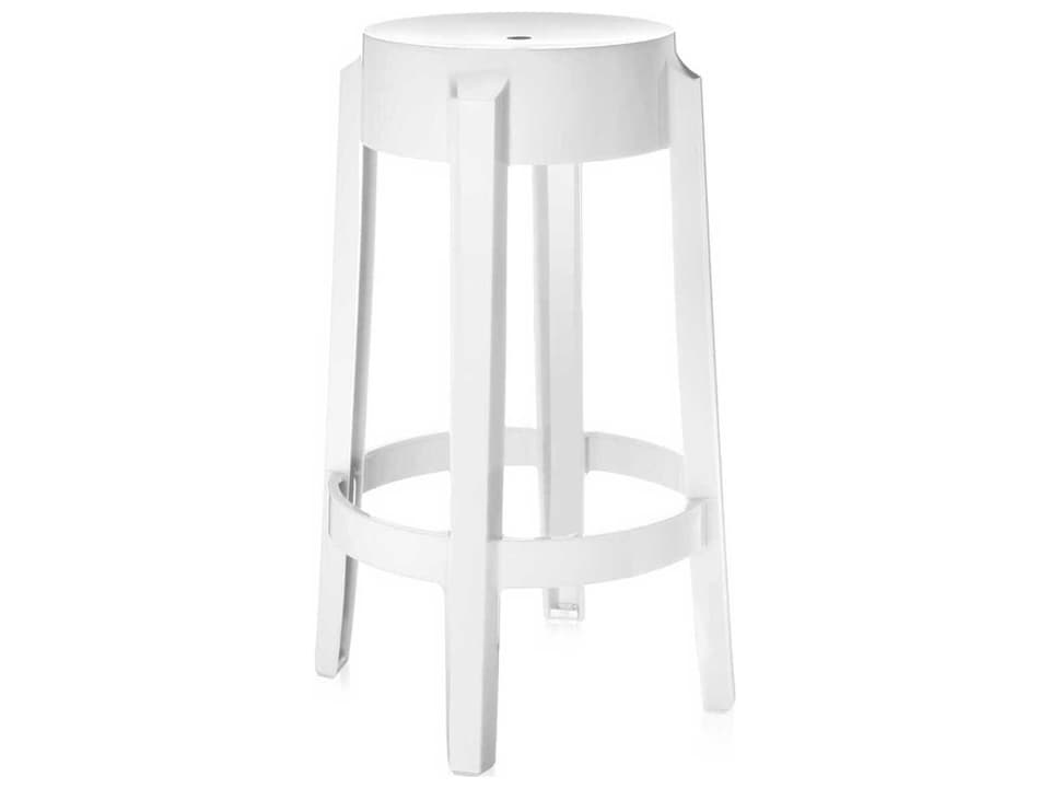 Charles Ghost Transparent White Resin Counter Stool  (Sold in 2)