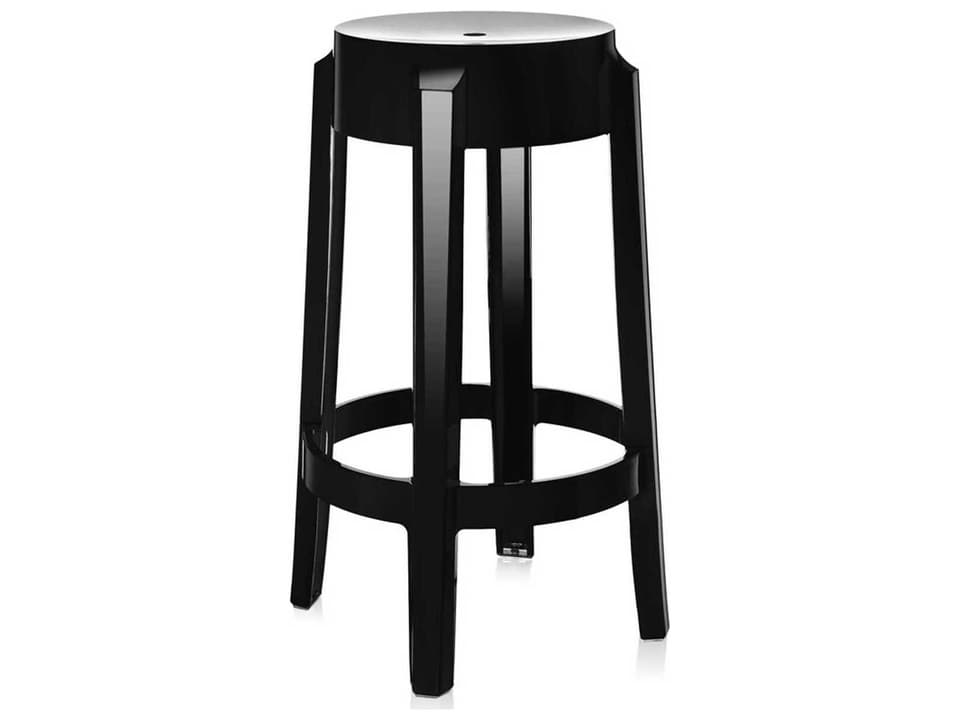Charles Ghost Glossy Black Resin Counter Stool  (Sold in 2)