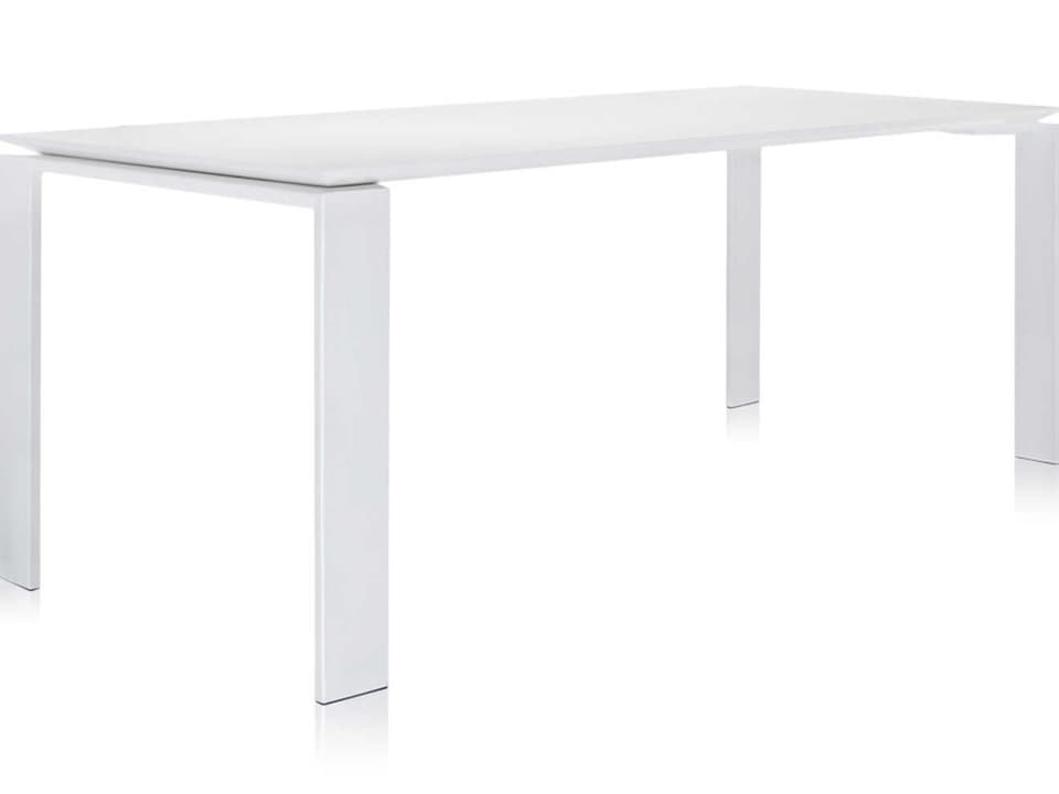 Four White Steel Rectangular Dining Table