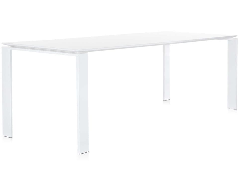 Four White Steel Rectangular Dining Table