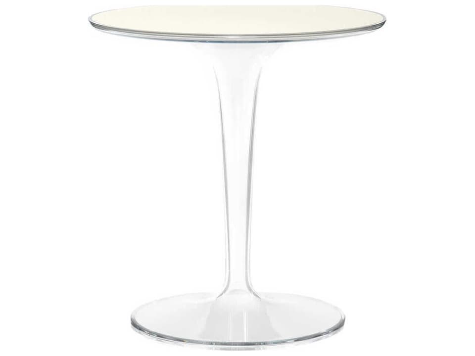 Tip Top 19 Inch Round White Glass Transparent PMMA End Table