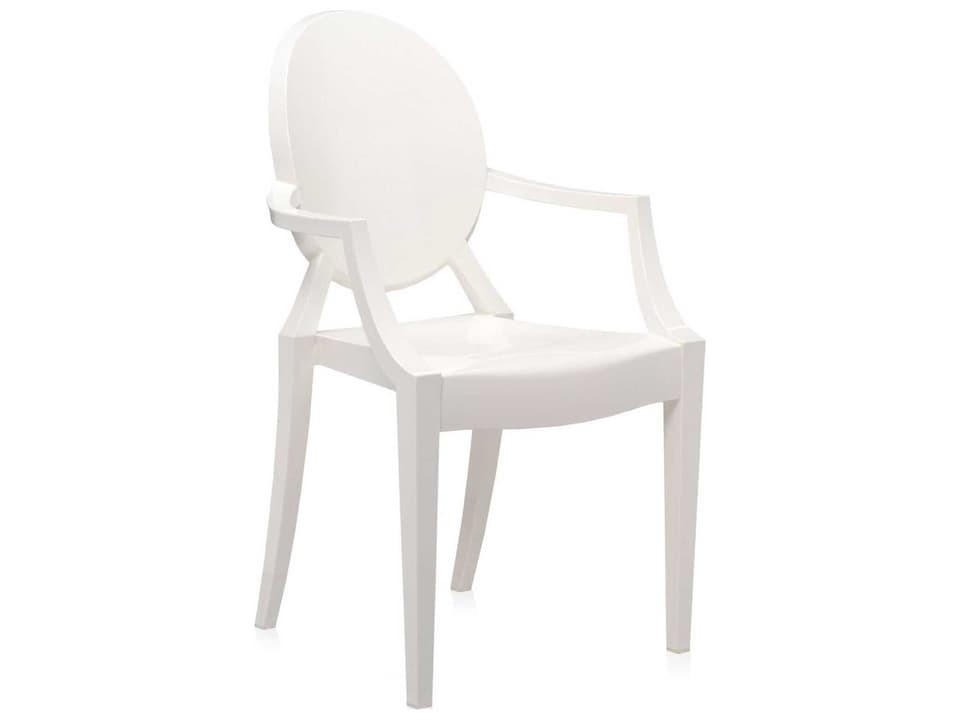Louis Ghost Glossy White Resin Dining Arm Chair  (Sold in 2)