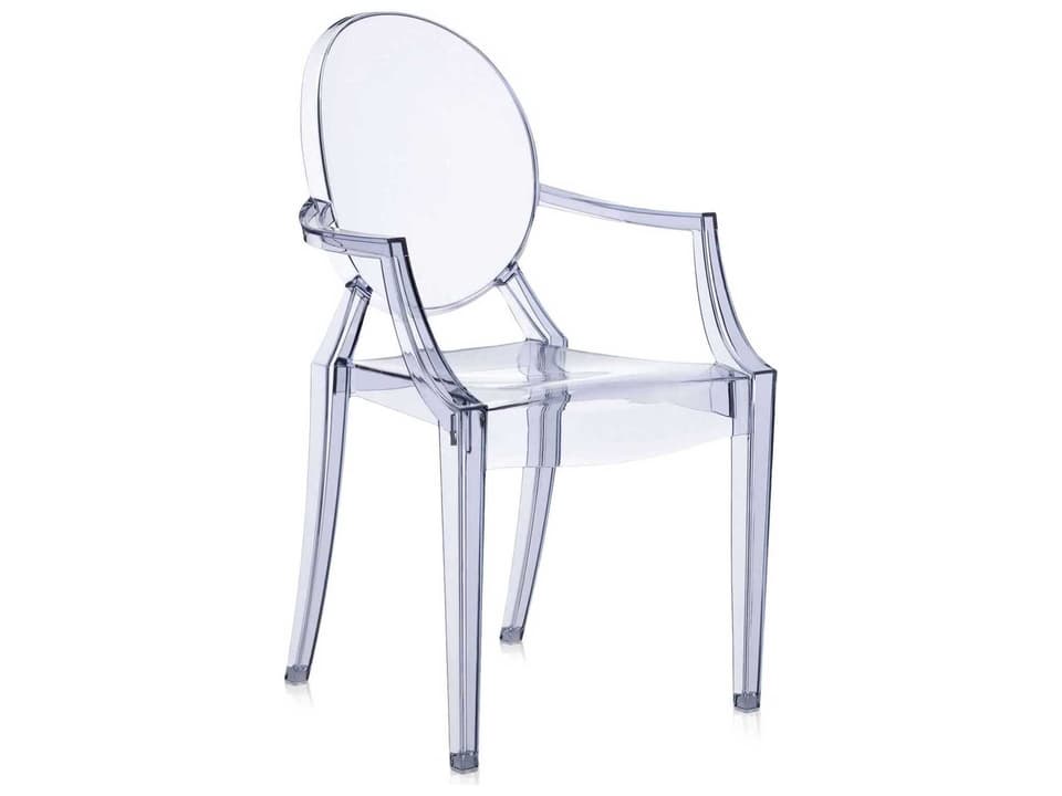 Louis Ghost Transparent Ice Blue Resin Dining Arm Chair  (Sold in 2)