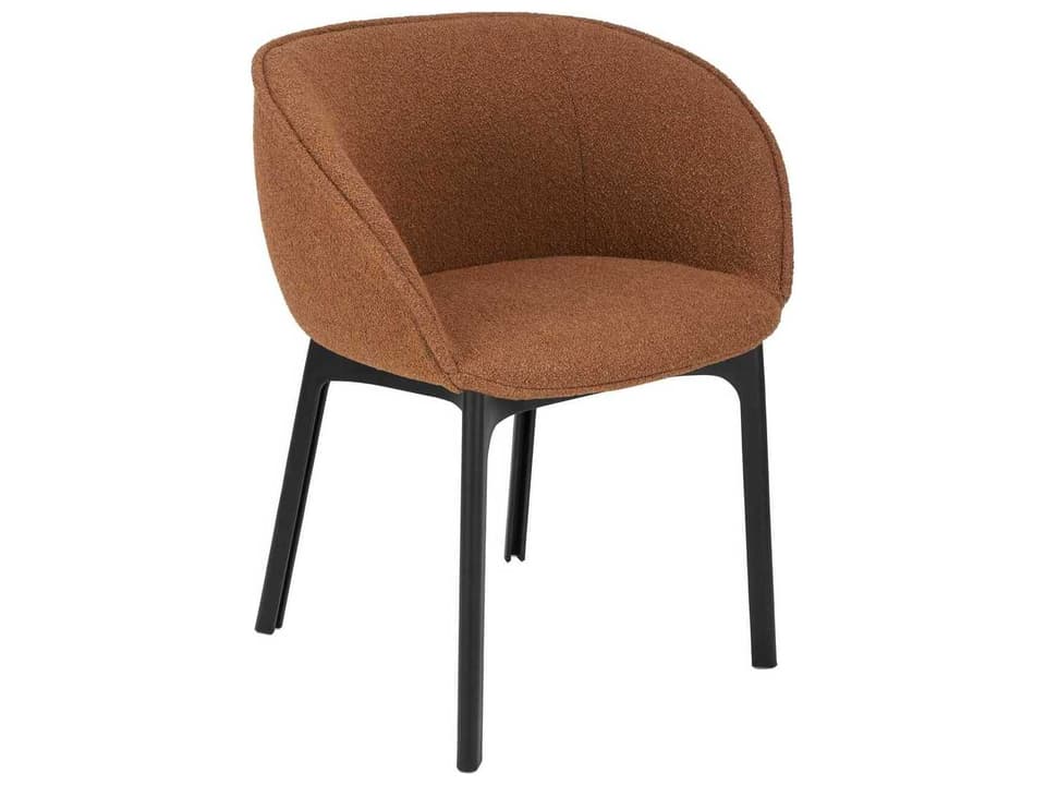 Charla Upholstered Arm Dining Chair in Black with Recycled Technopolymer Base