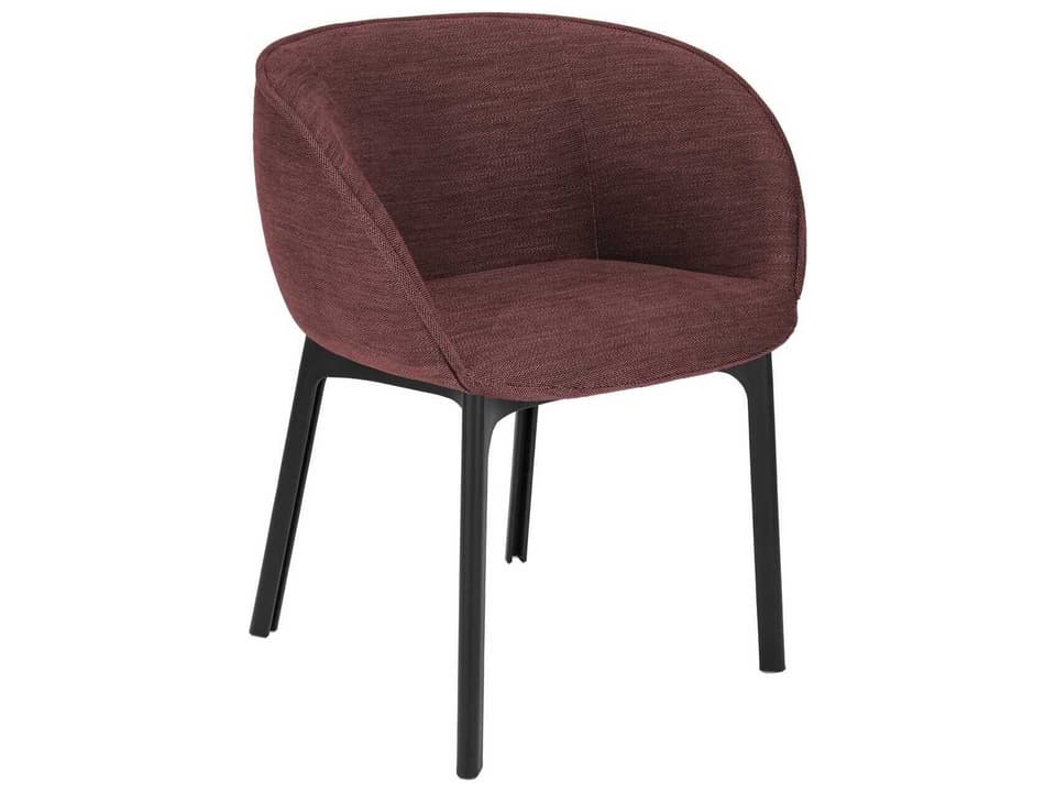 Charla Upholstered Arm Dining Chair in Black Fabric with Black Frame