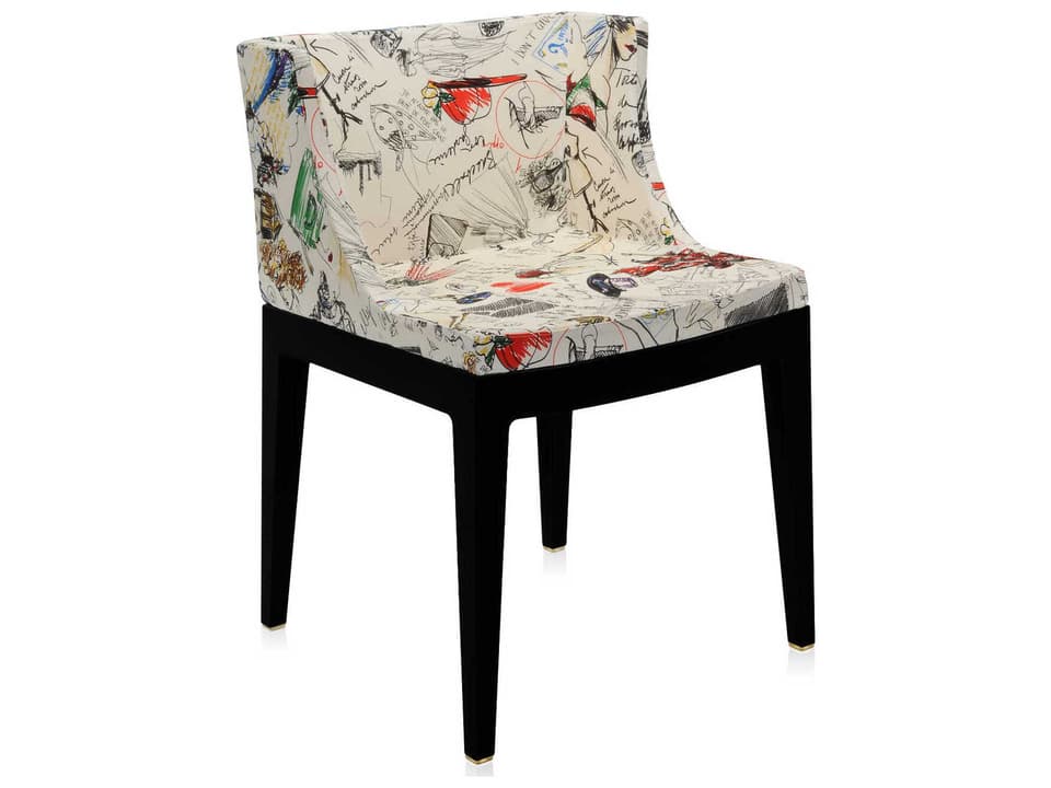 Mademoiselle Black Upholstered Side Dining Chair with Black Polycarbonate Frame
