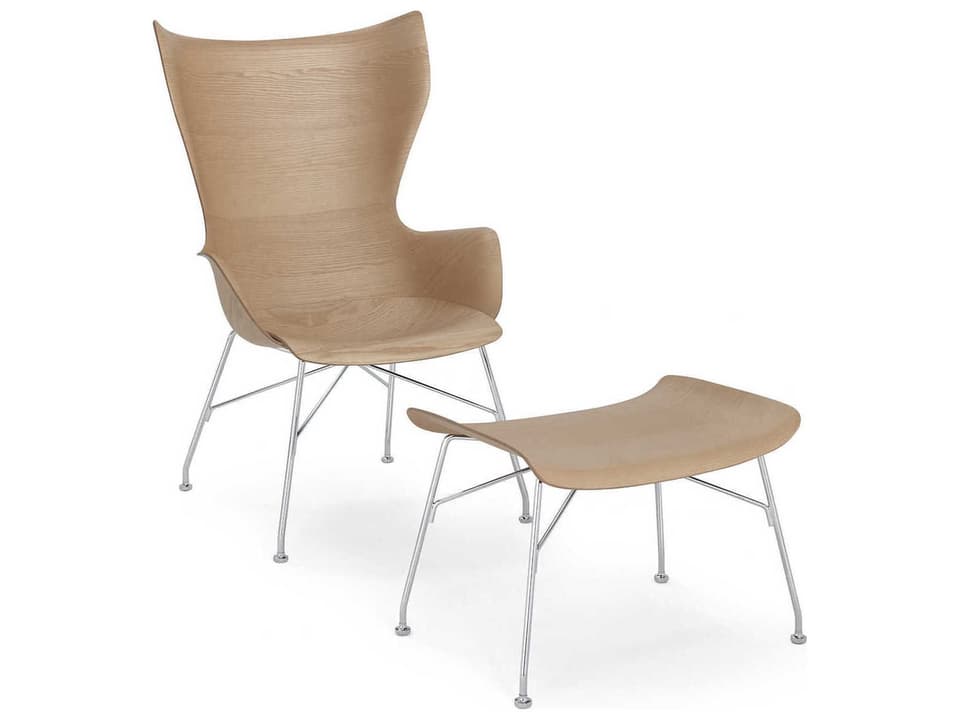 K-wood Slatted Ash Light Wood / Chrome Chair and Ottoman Sold