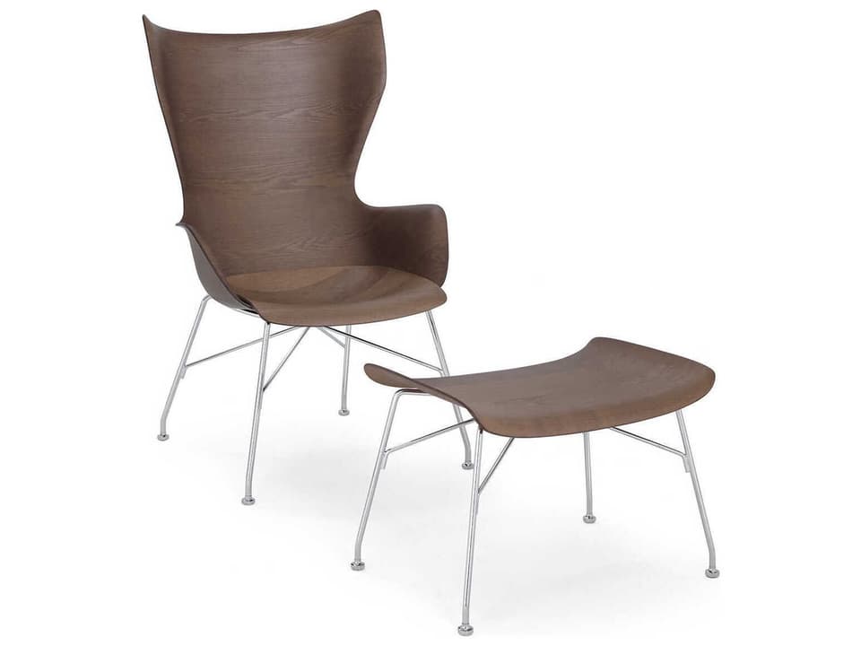 K-wood Slatted Ash Dark Wood / Chrome Chair and Ottoman Sold