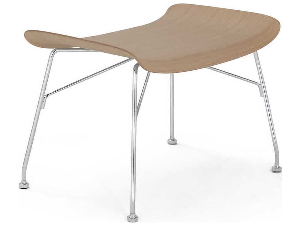 S-Wood Basic Veneer Light Wood and Chrome Ottoman by Philippe Starck