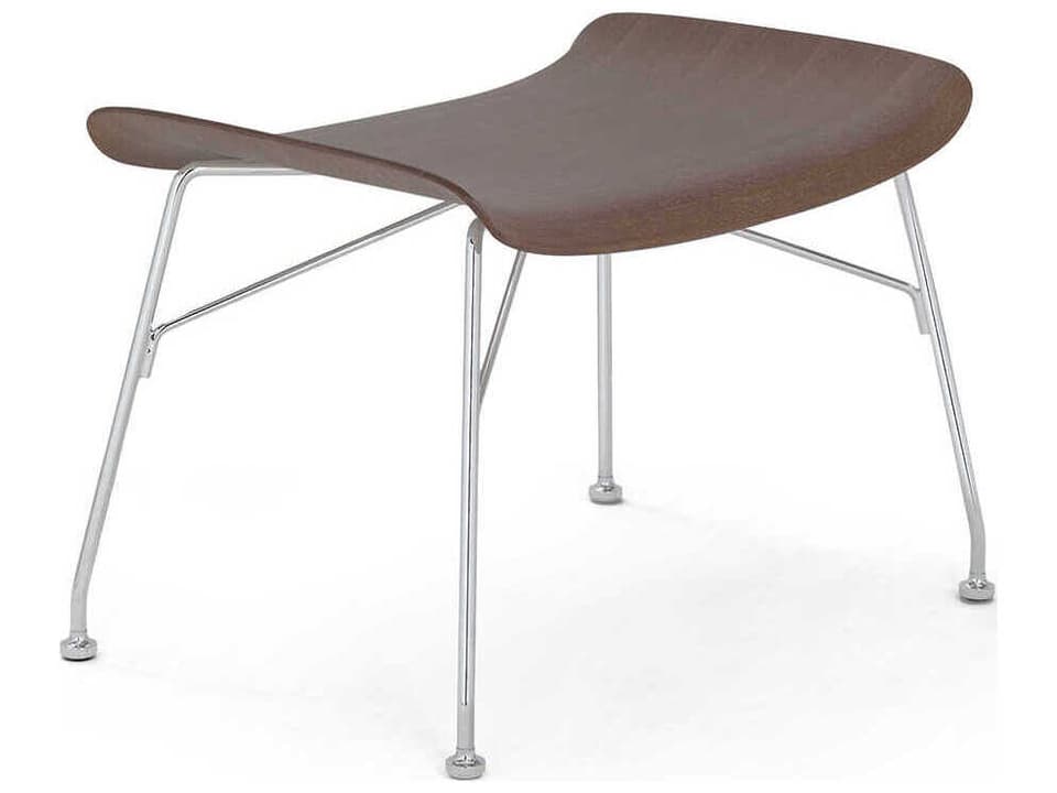 S-Wood Basic Veneer Dark Wood Ottoman with Chrome Frame